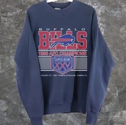 Vintage Buffalo 1990 AFC Champions Sweatshirt, Buffalo Retro NFL Football T-Shirt, Buffalo Football Fan Gift, Game Day S