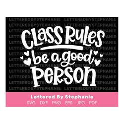 Classroom decor svg, class rules be a good person SVG, class room sign svg, teacher cut file, class door quote, cricut c