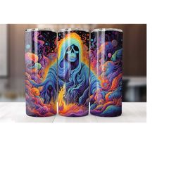 psychedelic grim reaper 20 oz tumbler wrap, halloween tumbler wrap, halloween, vibrant wrap, straight template, tapered,
