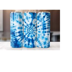 blue tie dye 20 oz skinny tumbler wrap, tie dye tumbler wrap, vibrant wrap, straight tempalte, tapered, sublimation grap