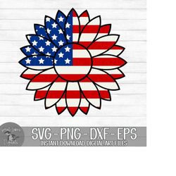 American Flag Sunflower - Instant Digital Download - svg, png, dxf, and eps files included! Fourth, 4th of July, Red Whi
