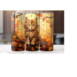 Fall Cat 20 Oz Tumbler Wrap, Autumn Tumbler Wrap, Vibrant Wrap, Straight Template, Tapered, Wrap,Sublimation Graphics