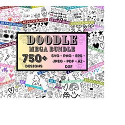 Doodle MEGA BUNDLE, Hearts Svg Bundle, Easter Svg Bundle, 750 Designs, Doodle, Heather Roberts Art Bundle, Cut Files Cri