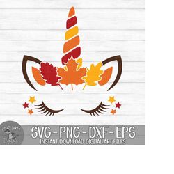Fall Unicorn Face - Instant Digital Download - svg, png, dxf, and eps files included! Cute, Halloween, Thanksgiving, Aut