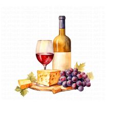 Mixed Wine Watercolor Clipart, Cheese Clipart, Charcuterie Board, Wine Watercolor Clipart, Cheese Clipart, Grape Clipart