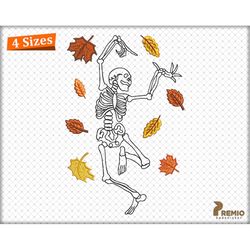 Dancing Skeleton Embroidery Design, Autumn Fall Skeleton Dance Embroidery Design, Halloween Machine Embroidery File - Di