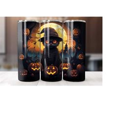 halloween witch cat 20 oz tumbler wrap, halloween tumbler wrap, halloween, vibrant wrap, straight template, tapered, sub