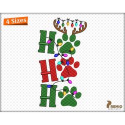 Christmas Paw Print Embroidery Design, HOHOHO Christmas Machine Embroidery Files, Christmas Dog Print Embroidery Pattern