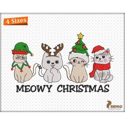 meowy christmas embroidery designs, christmas cat embroidery designs, cat in santa hat embroidery design, christmas inst