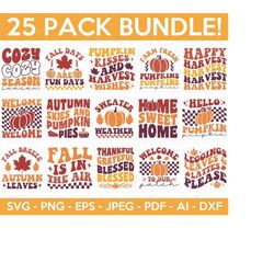 Retro Autumn SVG Bundle, Fall SVG Bundle, Thanksgiving Svg, Fall Svg, Autumn Svg Fall Svg Designs Autumn Quotes, Cut Fil