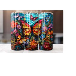 20 Oz Stained Glass Butterfly Tumbler Wrap, Butterfly Tumbler Wrap, Vibrant Wrap, Straight Template, Tapered, Sublimatio