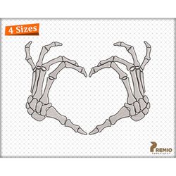 Skeleton Hands Embroidery Design, Skull Skeleton Hand Heart Embroidery Design, Skeleton Machine Embroidery Design - Digi