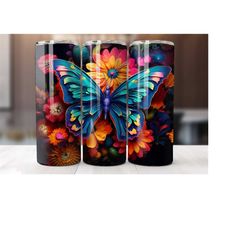 20 Oz Neon Butterfly Tumbler Wrap, Butterfly Tumbler Wrap, Vibrant Wrap, Straight Template, Tapered, Sublimation Graphic