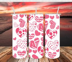 Pink Sketched Hearts Tumbler, Valentine Tumbler Design, Design 20oz/ 30oz Skinny Tumbler PNG, Instant download