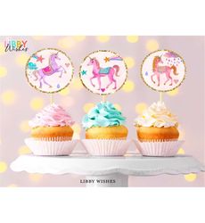 Unicorn Cupcake Toppers Instant Download Unicorn Birthday Party Cupcake toppers Decoration Unicorn Party Girl Rainbow Digital  PRINTABLE 103