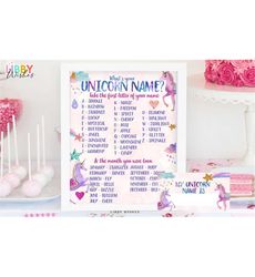 What Is your Unicorn Name Game Unicorn Birthday Game Party Activity Magical Unicorn Rainbow Pastel Girl Template  PRINTABLE 103