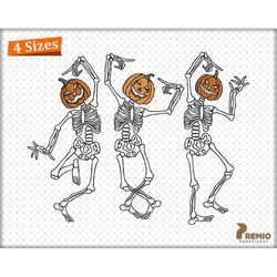 Dancing Skeletons Embroidery Design, Halloween Pumpkin Face Skeleton Embroidery Design, Halloween Machine Embroidery Fil