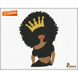 African American Queen Embroidery Design, Black Woman Embroidery Design, Afro Woman Embroidery Design, Black Girl Machin