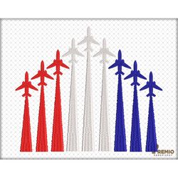 American Flag Machine Embroidery Design, USA Flag Air Force Flyover  Red White Blue Embroidery, Patriot 4th July USA Fla