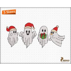 Christmas Ghost Embroidery Design, Hallothanksmas Ghost Embroidery Design, Christmas Halloween embroidery machine INSTAN