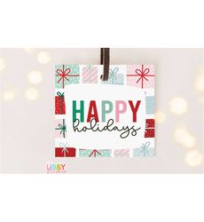 Happy Holidays SQUARE TAG, Christmas printable cookie tag, Christmas holiday tag, Instant download, Cookie tag, Cookie gift tag