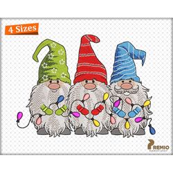 Christmas Gnome Embroidery Designs, Christmas Light Machine Embroidery Gnomes, Gnome Embroidery Files For Christmas Patt