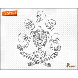 Halloween Embroidery Design, Skeleton Love Embroidery Designs, Horror Funny Meditating Skeleton Pattern, Spooky Skull Yo