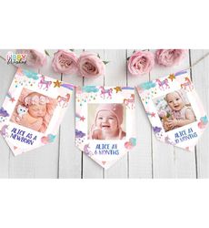 first birthday banner monthly photo banner birthday editable girl unicorn party decorations birthday unicorn party decor printable corjl 103