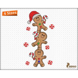 Christmas Gingerbread Embroidery Designs, Gingerbread Man Embroidery Files, Three Gingerbread House Candy Cane Embroider
