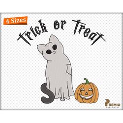 Halloween Cat Ghost Embroidery Design, Trick or Treat Ghost Cat Embroidery Design - Pumpkin Instant Download Digital Mac