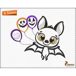 halloween bat with balloons embroidery design, spooky season trick or treat digital embroidery designs, halloween machin