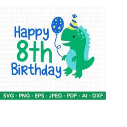 Happy 8th Birthday Svg, Cute Dinosaur SVG, T-Rex SVG, Dino svg, Little boy svg,boy shirt svg, Dinosaur birthday,Birthday