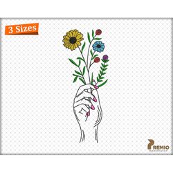 Wildflowers Embroidery Design, Floral Line Art Machine Embroidery File, Flowers Botanital Embroidery Digital Design File