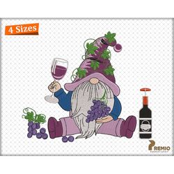Wine Gnome Embroidery Design, Gnome With Wine Digital Machine Embroidery Design, Drinking Embroidery Gnome Patterns File