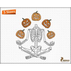 Pumpkin Skeleton Embroidery Design, Halloween Embroidery File,  Skeleton Meditating Embroidery Design, Yoga Skull Skelet