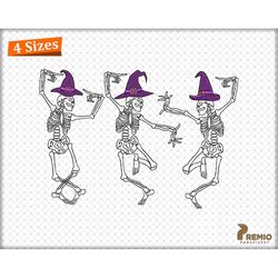 Dancing Skeletons Embroidery Designs, Halloween Witch Hat Skeleton Embroidery Design, Halloween Machine Embroidery File