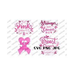 Breast Cancer Awareness Month Bundle, Fight Cancer, Cancer Survivor, Pink Ribbon, Stronger than Cancer, Cut File, Sublimation svg png jpg