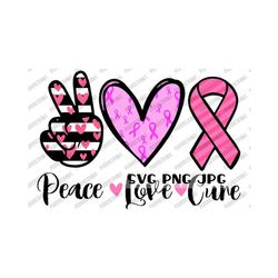 Peace Love Cure SVG, Breast Cancer Awareness Month, Pinkotber, Fight Cancer, Cancer Survivor, Pink Ribbon, Clip Art,  svg png jpg