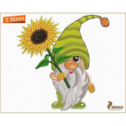 Sunflower Gnome Embroidery Design, Summer Gnome patterns, Gnome with Sunflower Embroidery Design, Gnome embroidery desig
