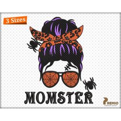 Momster Embroidery Design, Momster Messy Bun Embroidery Design, Halloween Mom Embroidery Design - Digital Machine Embroi