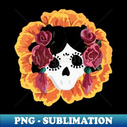 catrina frida mexican kawaii cute sugar skull mexican style mexican flower marigold skeleton - vintage sublimation png download - stunning sublimation graphics