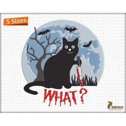 What Halloween Cat Embroidery Design, Halloween Cat with Knife Embroidery Files, Spooky Ghost Cat Machine Digital Embroi