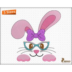 Bunny Embroidery Designs, Bunny Bandana Machine Embroidery Design, Easter Bunny with Glasses Digital Embroidery Design -