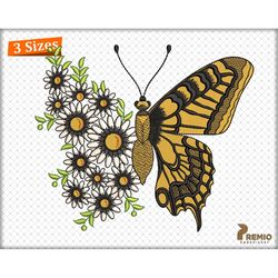 Butterfly Embroidery Design, Butterfly Daisy Embroidery Design,Insect Butterflies and Flowers Machine Embroidery Files -