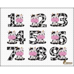 Cow Print Embroidery, Cute Cow Face & Number Applique Machine Embroidery Designs, Number Applique Designs, Kids Birthday