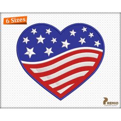 USA Heart Flag Embroidery Design, USA Heart Embroidery Design, 4th July heart Embroidery designs, Independent day love e