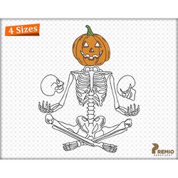 Skeleton Embroidery Design, Pumpkin Skeleton Machine Embroidery Designs, Halloween Skeleton Embroidery Design, Yoga skul