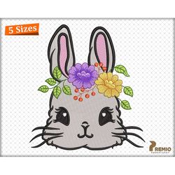 Bunny Embroidery Designs, Floral Bunny Machine Embroidery Files, Floral Easter Bunny Digital Embroidery Design, Cute Bun