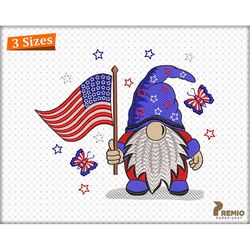 4th of July Gnome Embroidery Design, Patriotic Gnome With UAS Flag Embroidery Patterns, Gnome Machine Embroidery Files -