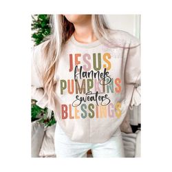 Fall Christian PNG, Jesus Flannels Pumpkins Sweaters Blessings, Retro Fall Sublimation, Autumn png, Thanksgiving Shirt DTF Transfer